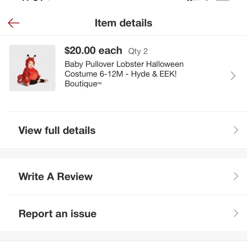 Lobster baby costume 6-12 months
